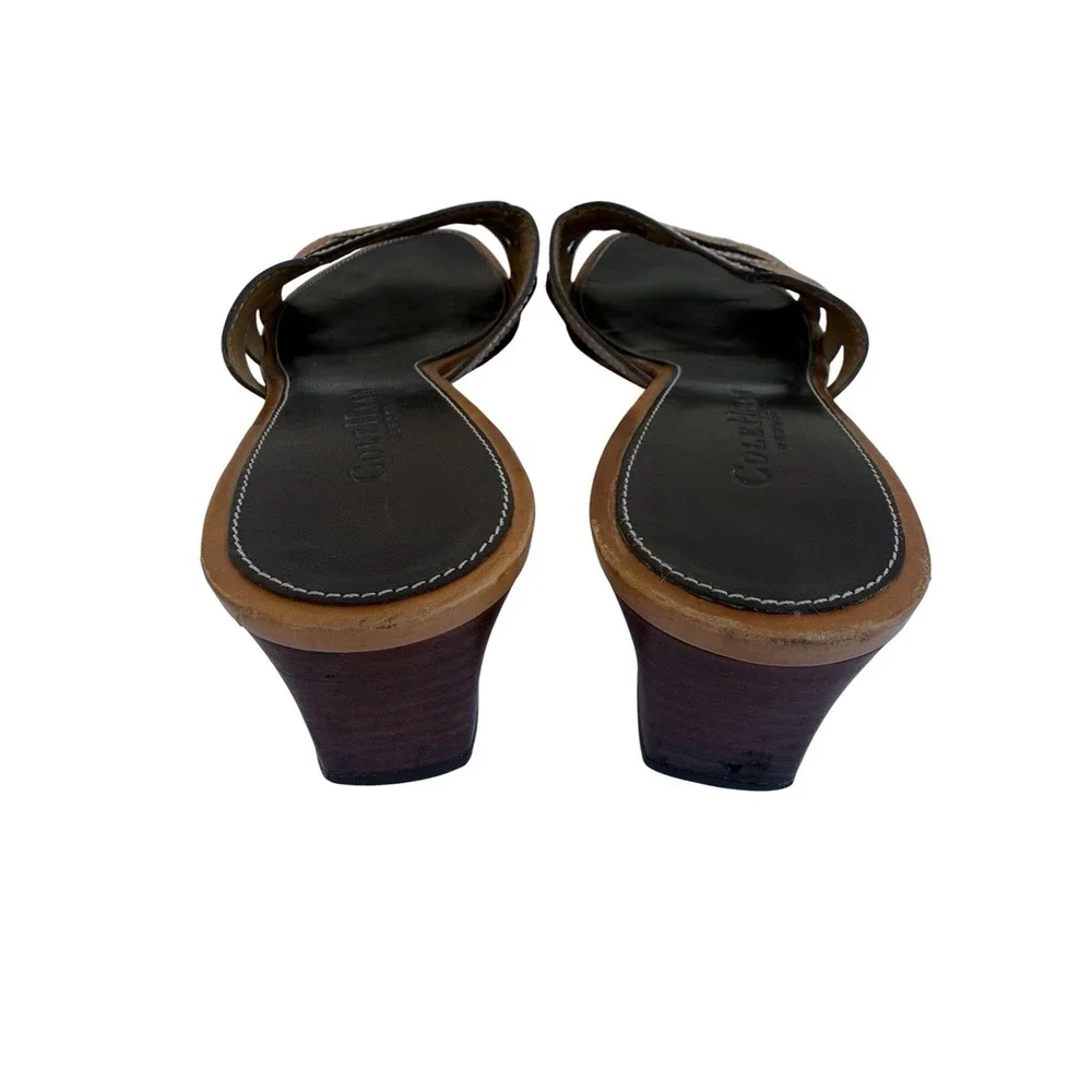 Cole Haan Brown Woven Leather Slide Sandals Womens 6.5 Block Heel Nike Air Mule